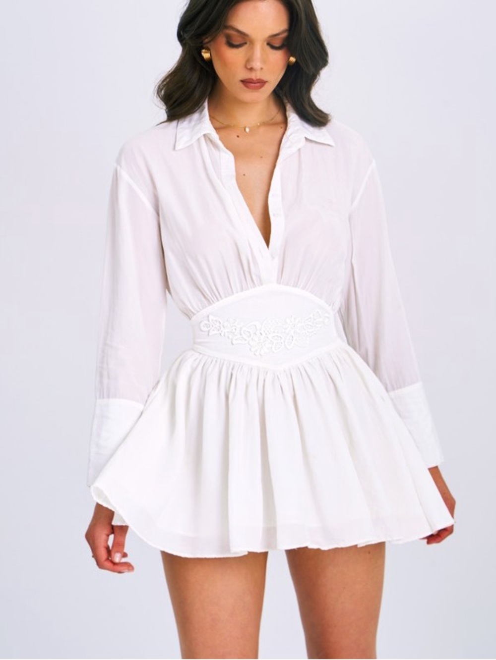 JAMILA WHITE SHIRT MINI DRESS WITH
WAIST DETAIL